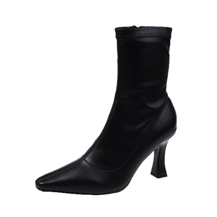 Womens Retro Mid-Calf Pointed-Toe Side-Zip Stiletto Boots