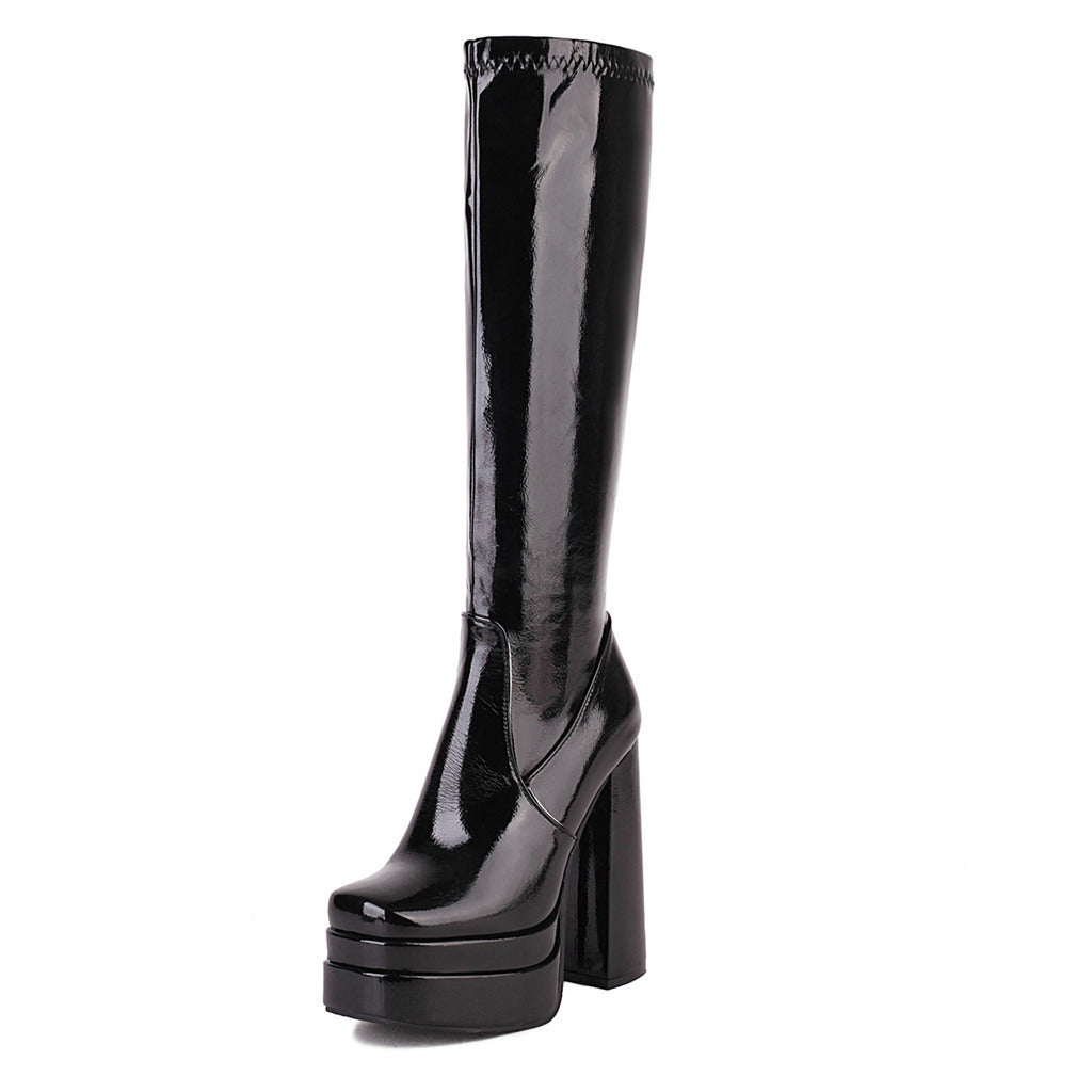 Womens Chunky-heel High-heeled Boots With Thick Soles
