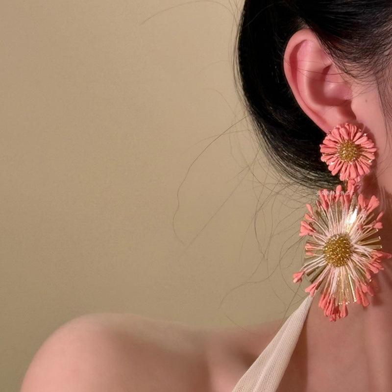 Blue Sunflower Earrings With A Seaside Holiday Resort Style