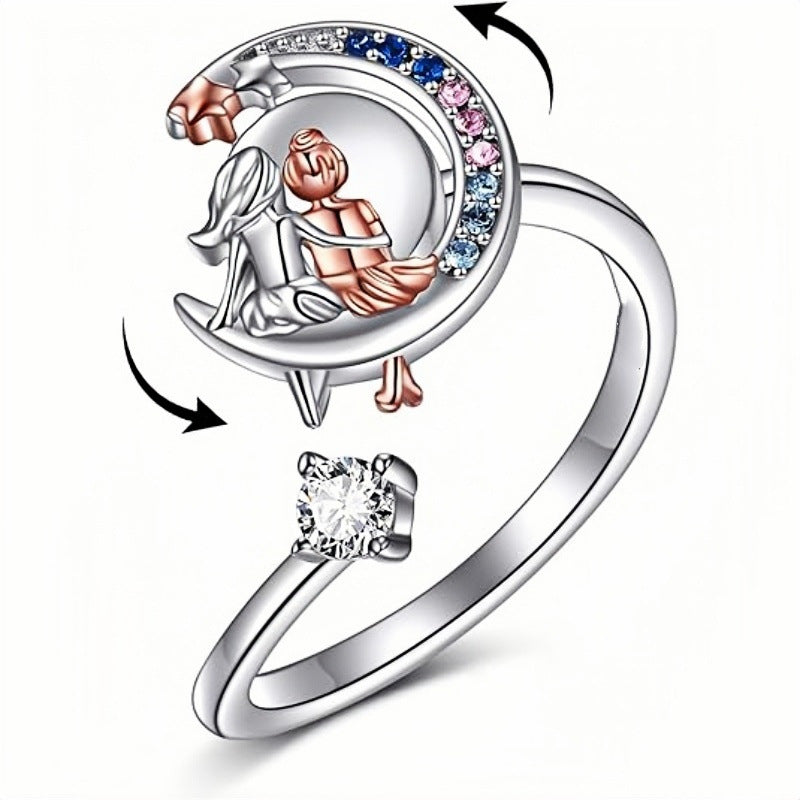 Creative Moon And Star Rotating Ring For GirlsPerfect Birthday Gift For Best Friends And Girl Buddies