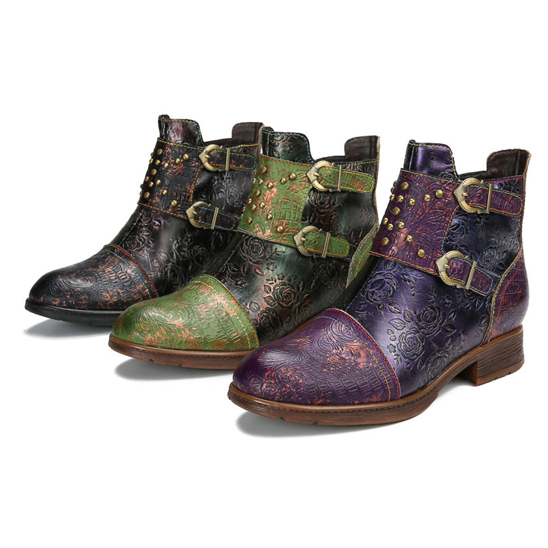 Retro Womens Rivet Belt Buckle Fashion Boots