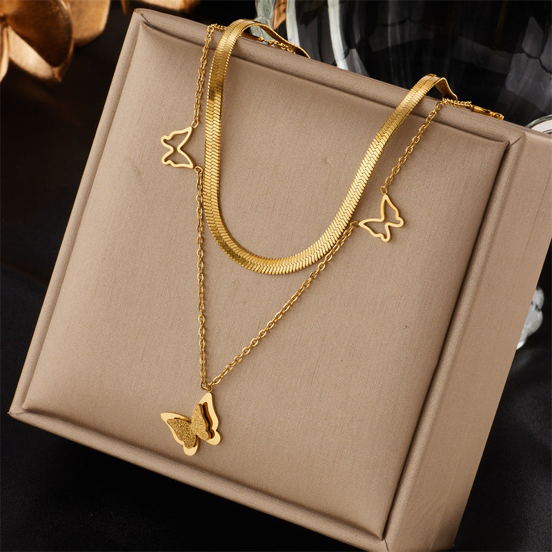 Multi-layer Stacked Niche High-end 18K Goldplated Titanium Steel Clavicle Chain