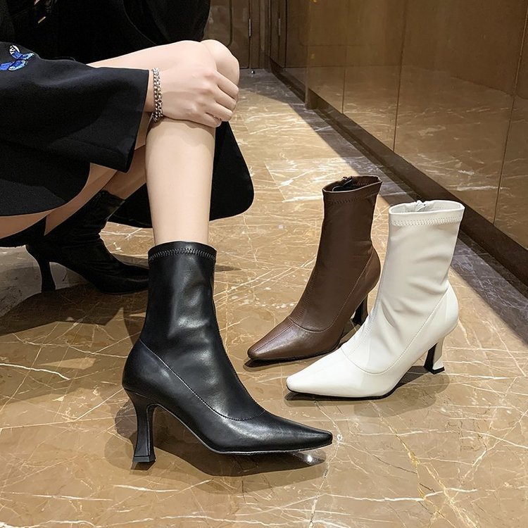 Womens Retro Mid-Calf Pointed-Toe Side-Zip Stiletto Boots