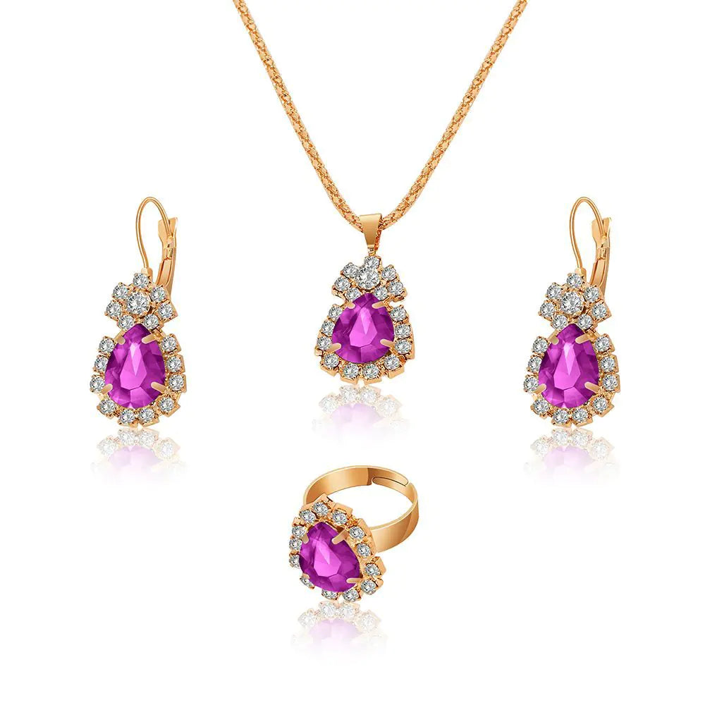 Manufacturer's Ins Water Droplet Rhinestone Jewelry Set