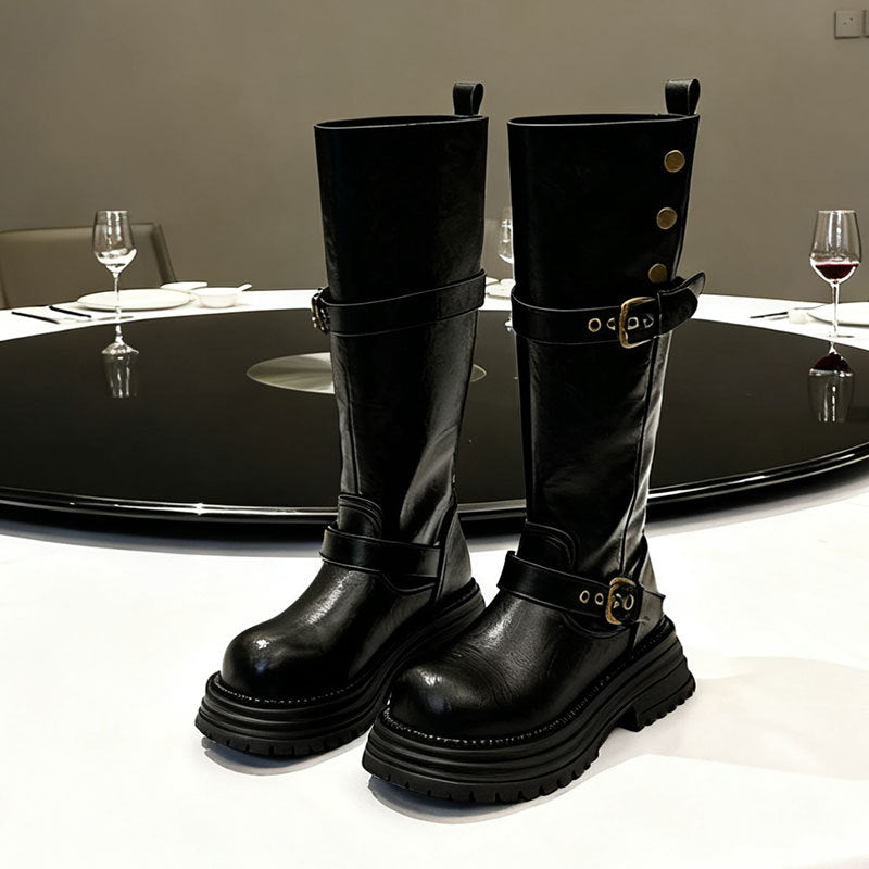 Women's Fashionable Retro Chunky-Heel Knee-High Boots