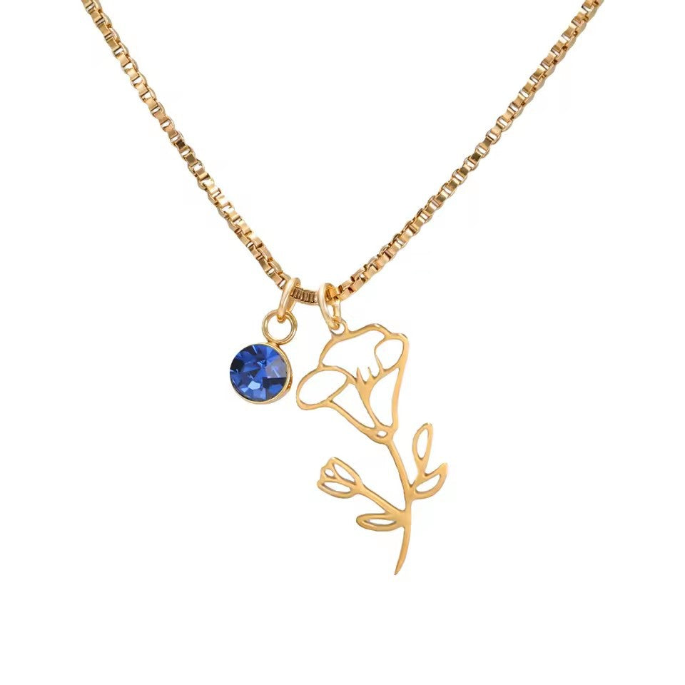 December Birthstone Flower Design Necklace For Women