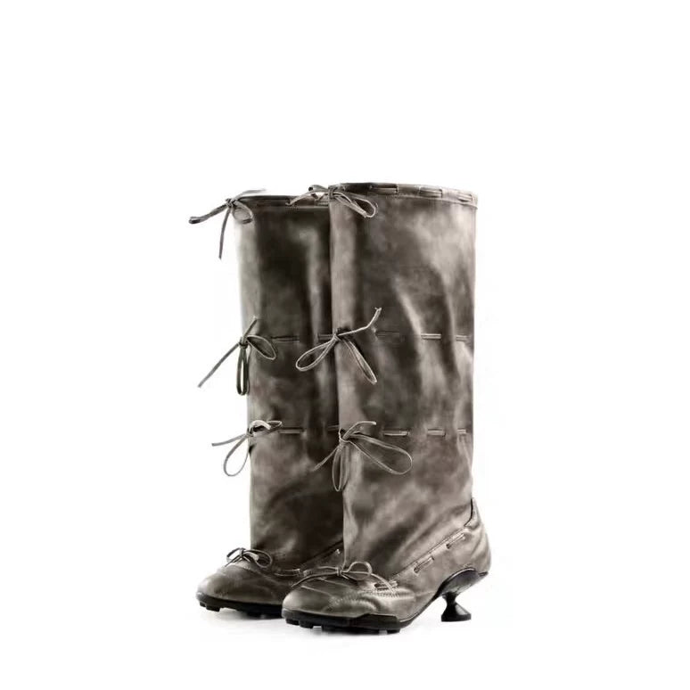 Retro Petite High Heel Ballet Thigh-High Fashion Boots With Bow Tie Straps
