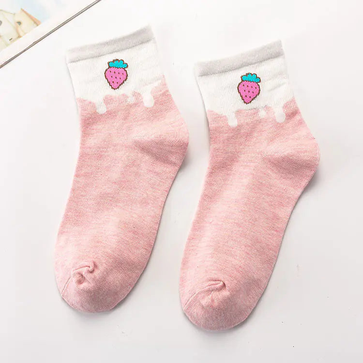 Japanese Cartoon Colorful Fruit Cotton Socks for Women