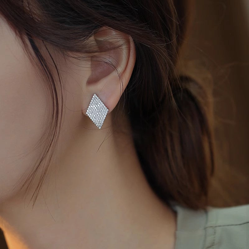 Full-Crystal Geometric Rhombus Stud Earrings For Women