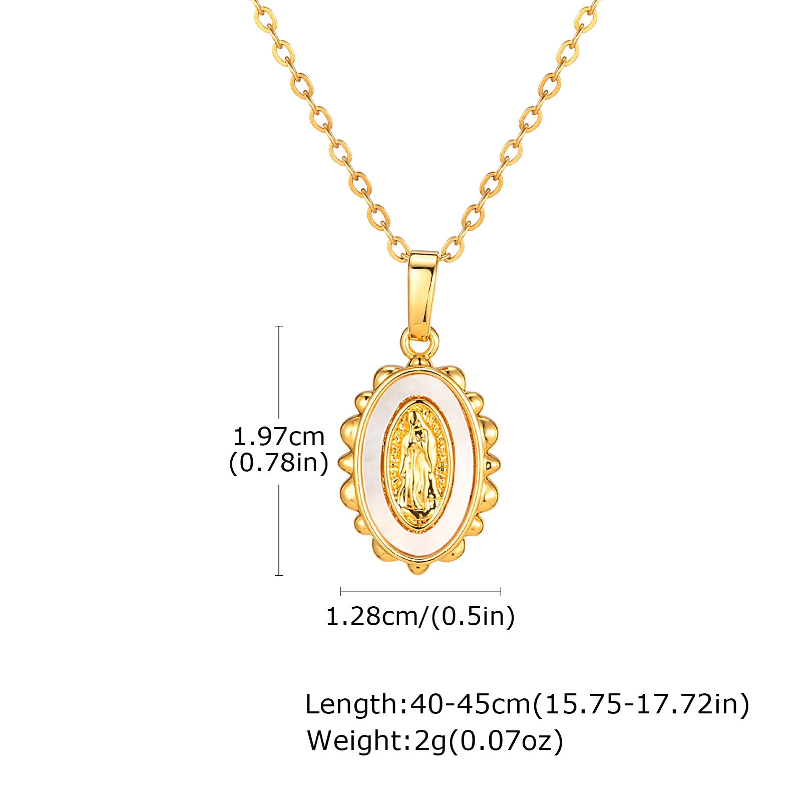 Oval Shell Madonna Pendant Gold Necklace