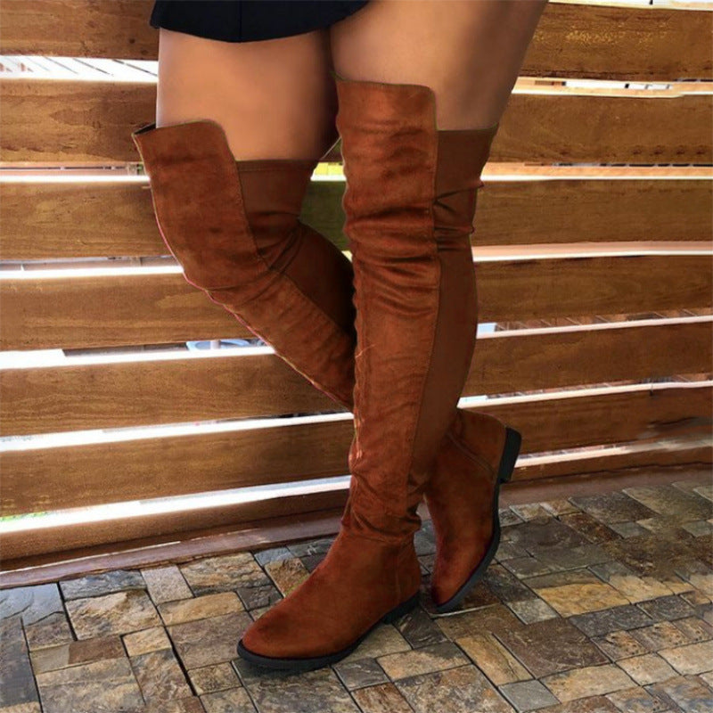 Stylish Round-toe Knee-high Womens Boots With A Unique Patchwork Design