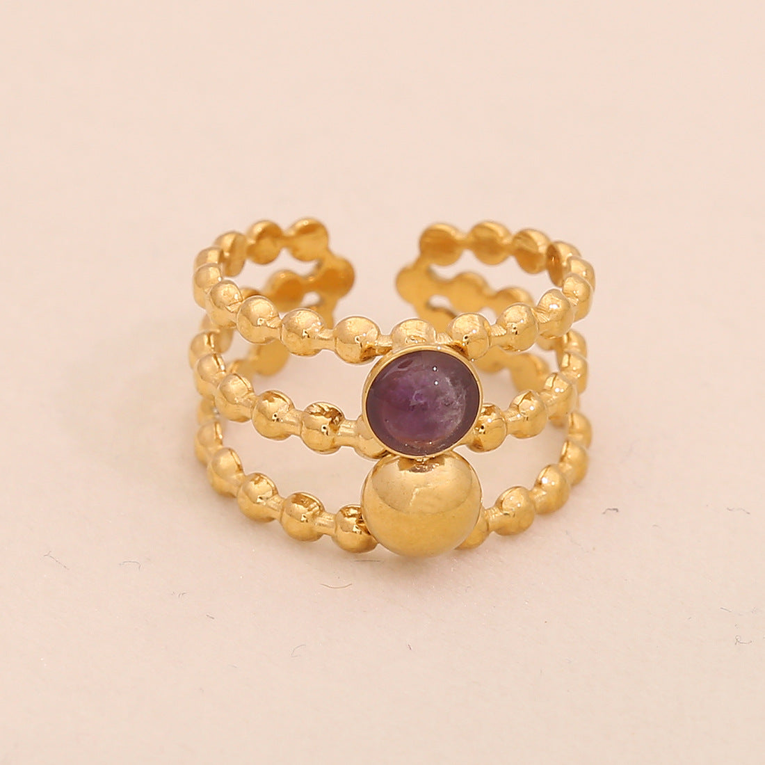 Womens Vintage Adjustable Open Ring With Natural Stone