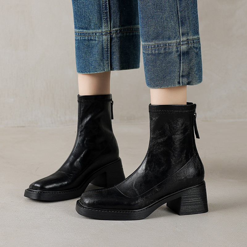 Slimming Versatile Chunky Mid-heel Square-toe Ankle Boots For Women