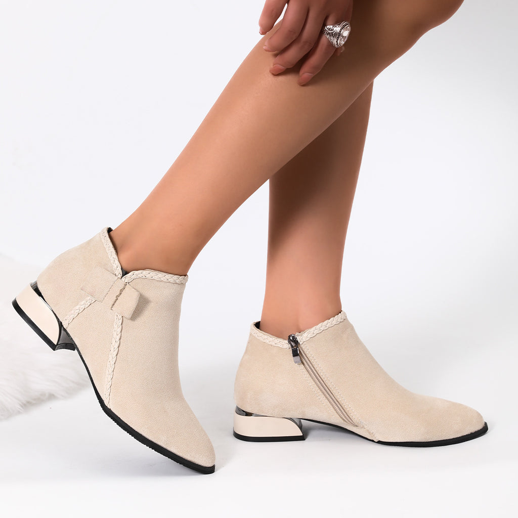 Bow-tie Pointed-toe Side-zip Womens Boots