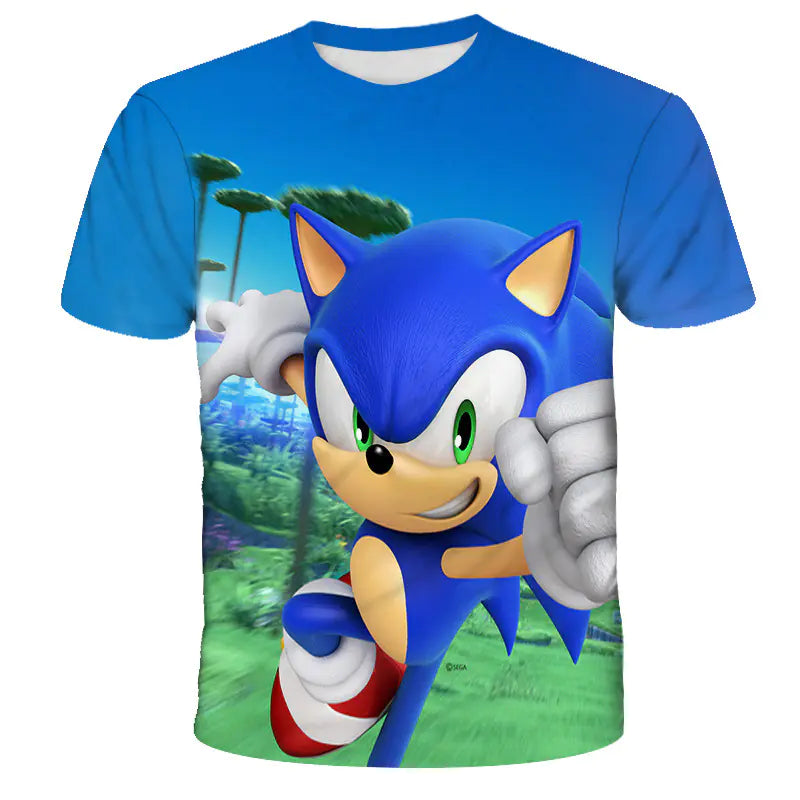 Kids' Summer T-Shirt with 3D Anime Print, Round Neck