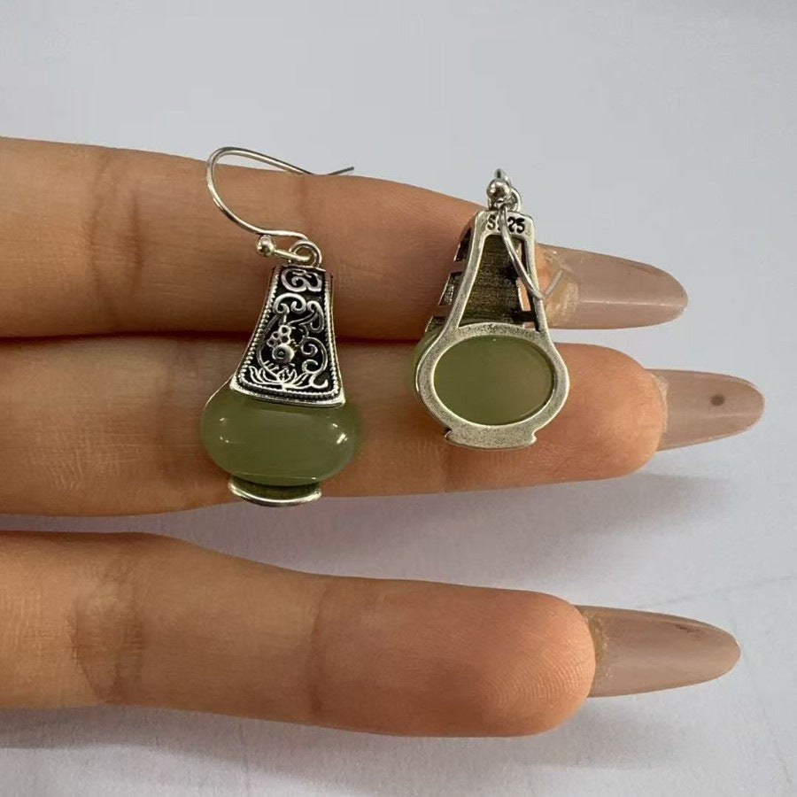 Retro New Chinese Style Hetian Jade Light Bulb Earrings