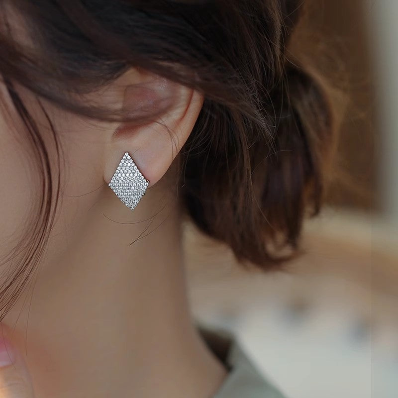 Full-Crystal Geometric Rhombus Stud Earrings For Women