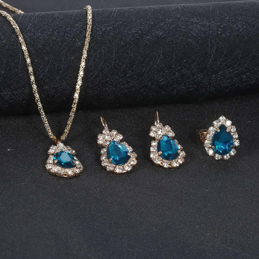 Manufacturer's Ins Water Droplet Rhinestone Jewelry Set