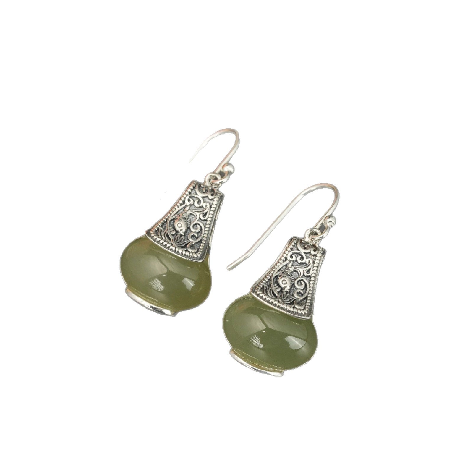 Retro New Chinese Style Hetian Jade Light Bulb Earrings