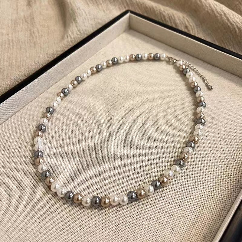 Womens Mixed-Color Glass Pearl Necklace Jewelry