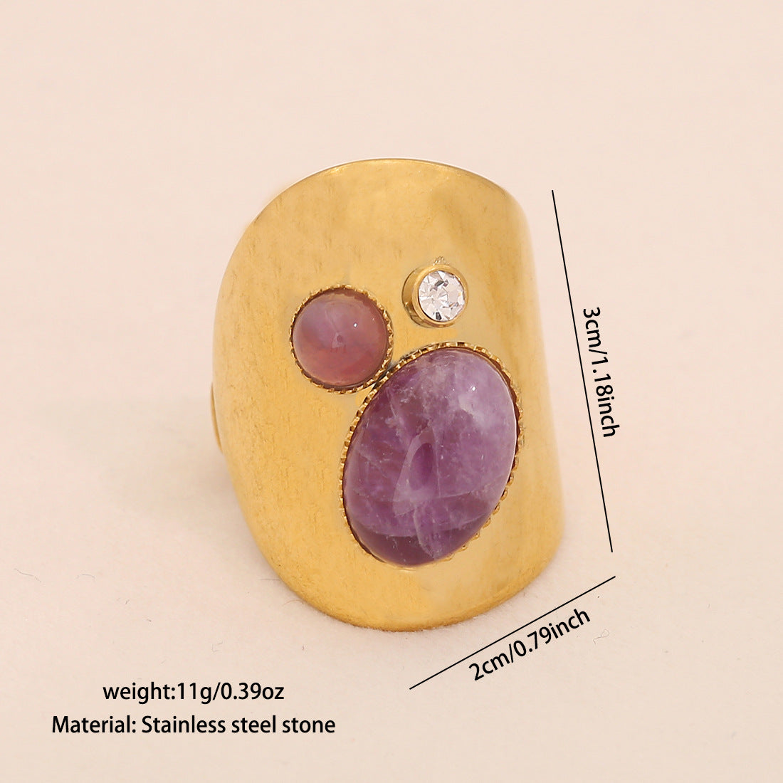 Womens Vintage Adjustable Open Ring With Natural Stone