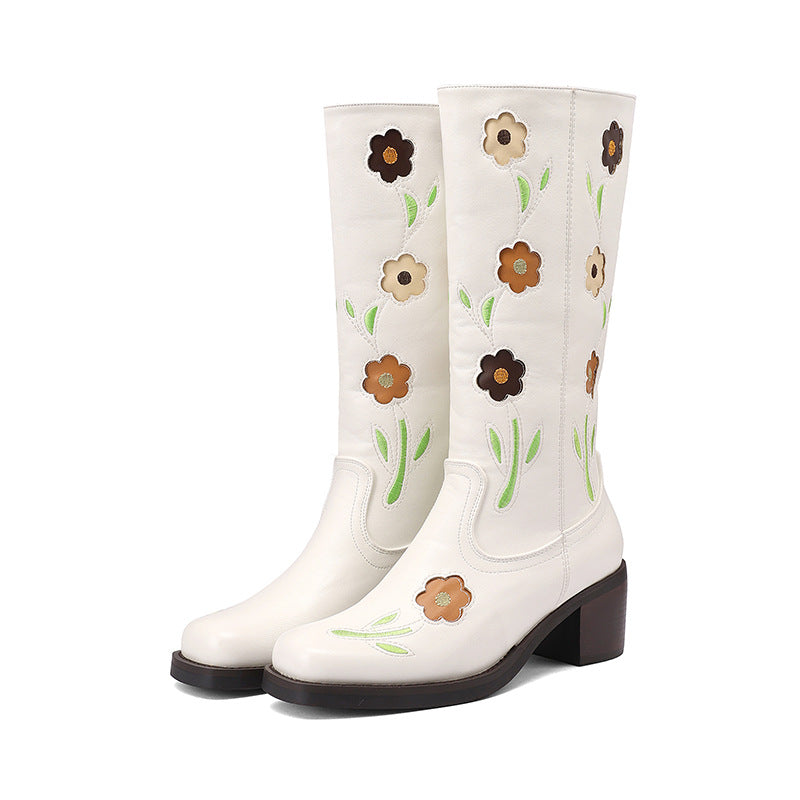 Womens Western Boots With Floral And Embroidery Details