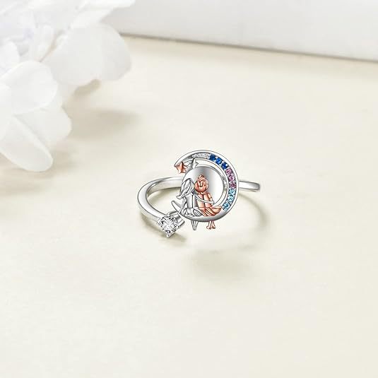 Creative Moon And Star Rotating Ring For GirlsPerfect Birthday Gift For Best Friends And Girl Buddies