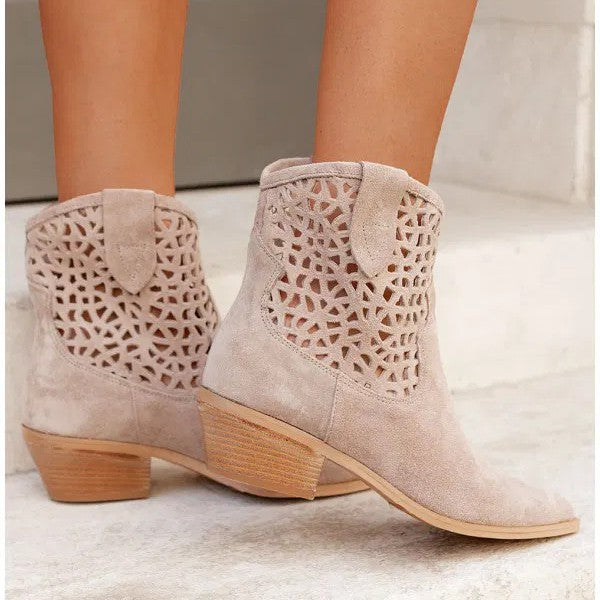 Womens Plus-Size Fashion Ankle Boots With Hollowed-Out Design And Chunky Heel