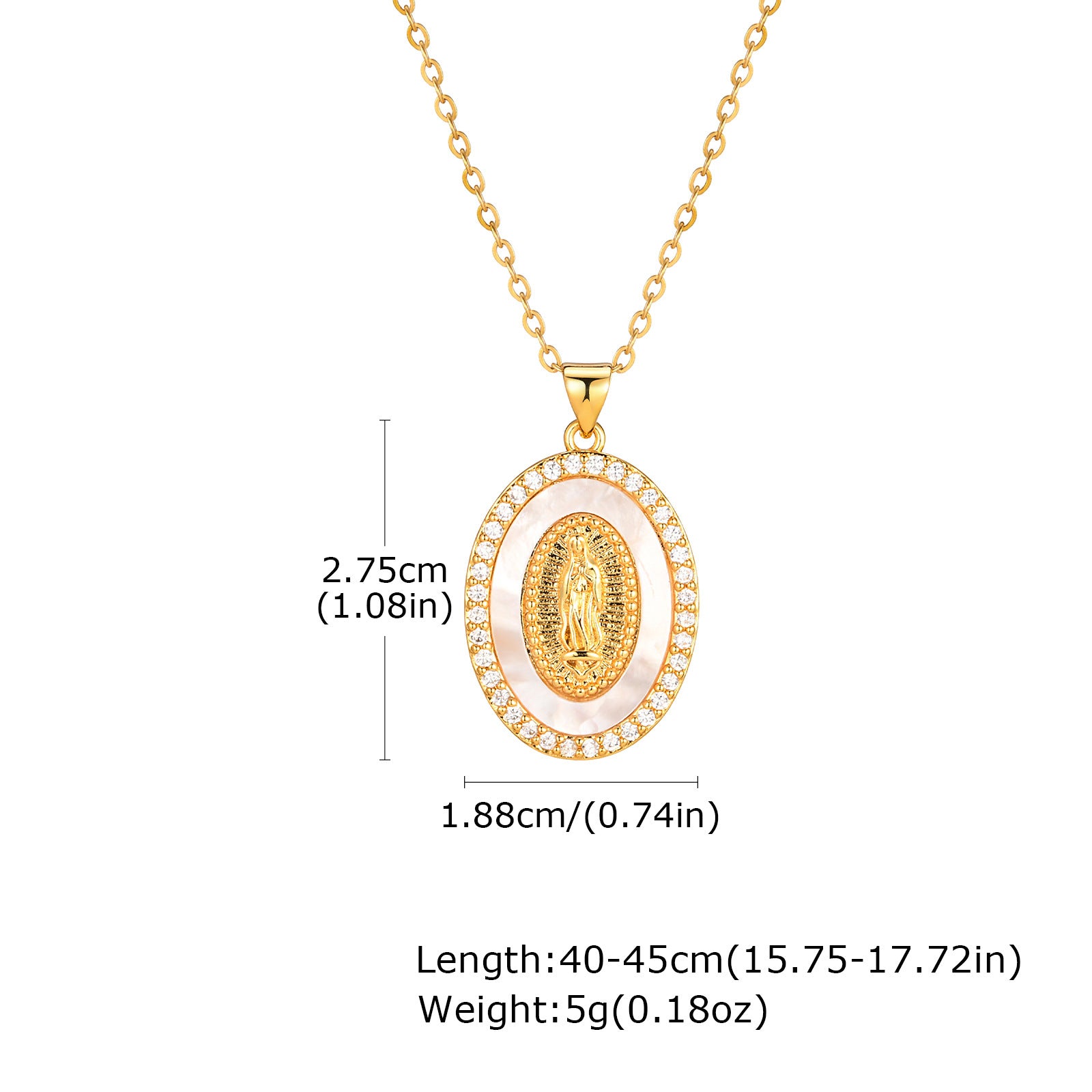 Oval Shell Madonna Pendant Gold Necklace