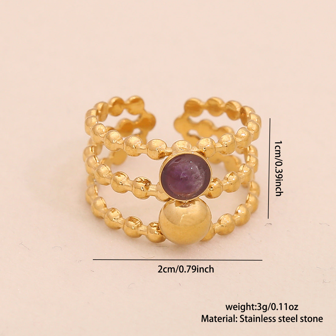 Womens Vintage Adjustable Open Ring With Natural Stone