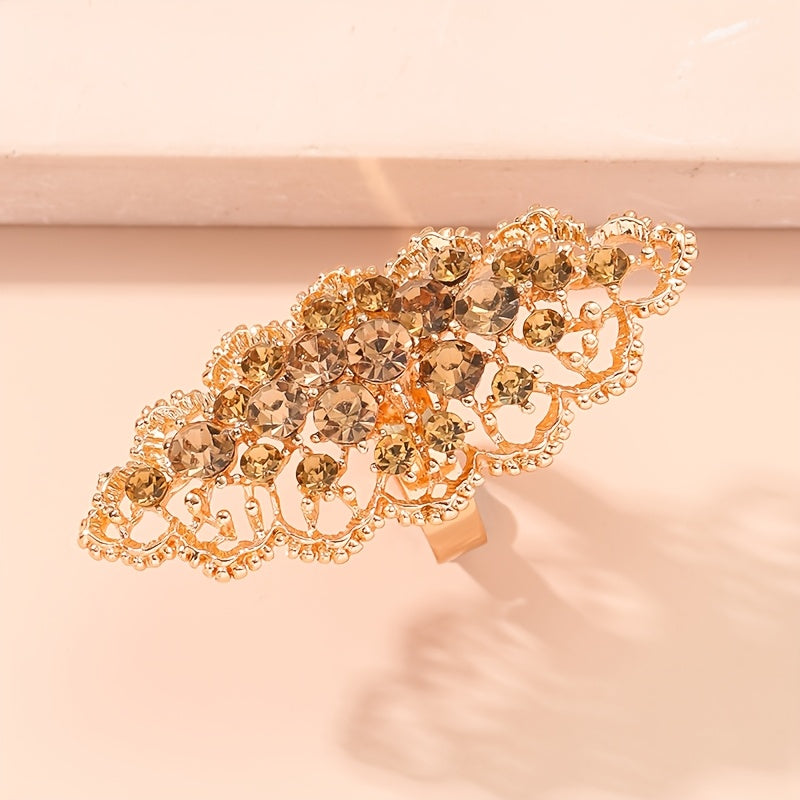 Fashion Personality Ring For Women Creative Minimalist Hollow Geometric Zircon-Embedded Open Adjustable Ring  Multi-Color Optional  Versatile For Daily Wear & Gifting