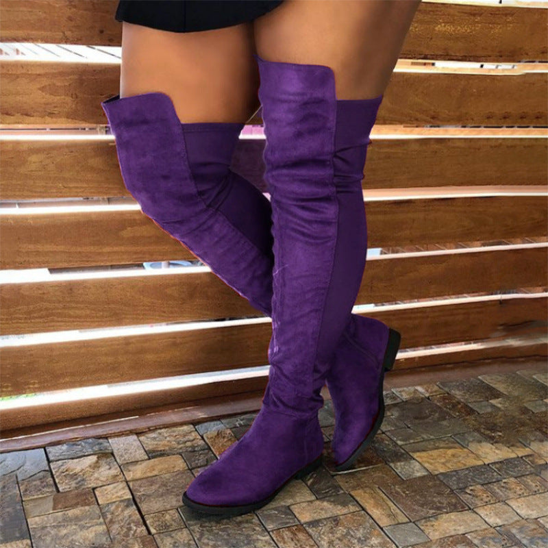 Stylish Round-toe Knee-high Womens Boots With A Unique Patchwork Design