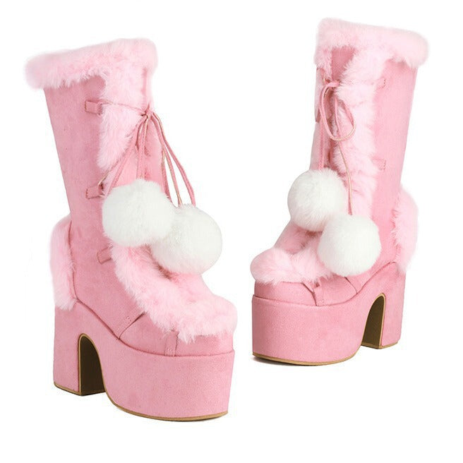 Womens Fashion Mid-Cut Furry Boots