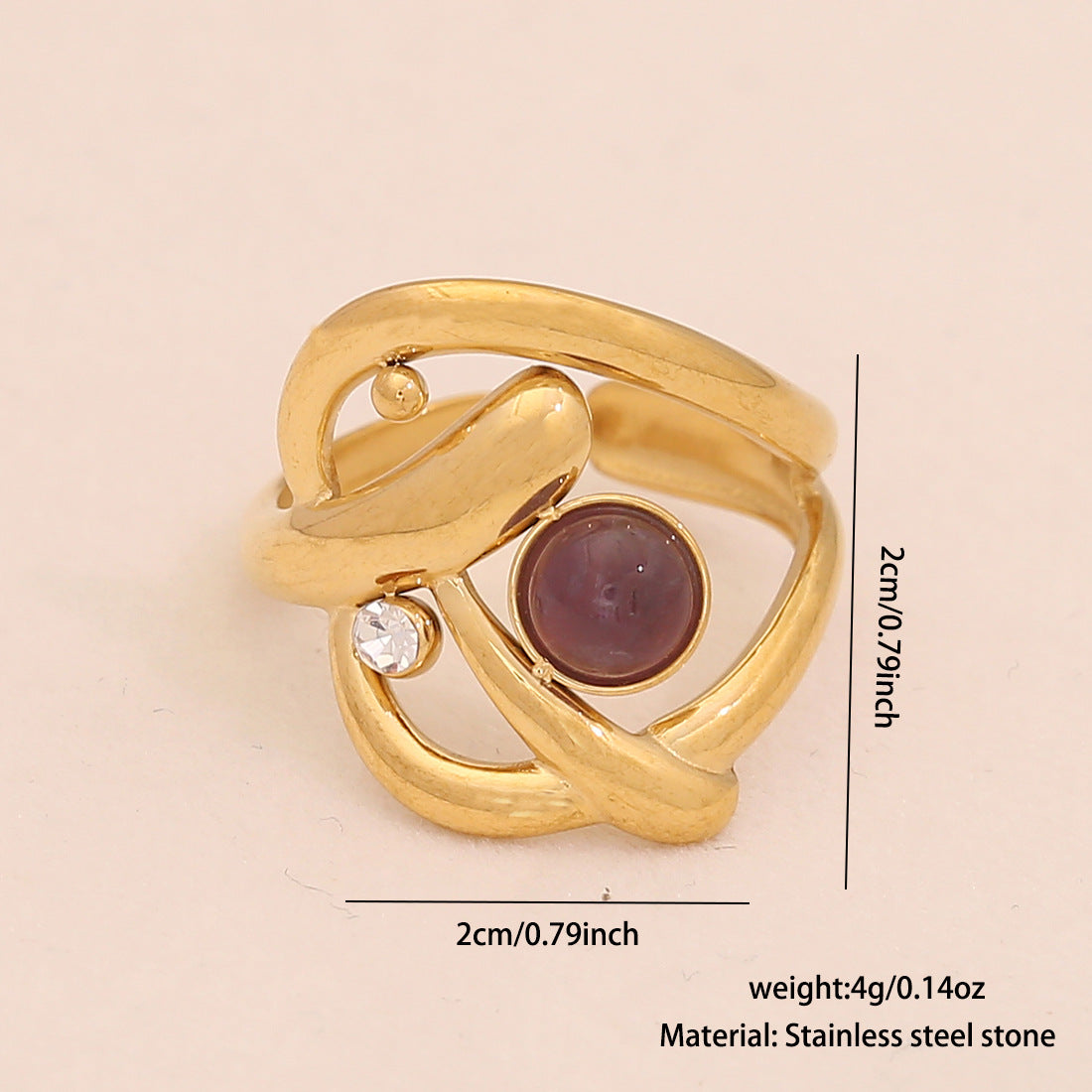 Womens Vintage Adjustable Open Ring With Natural Stone