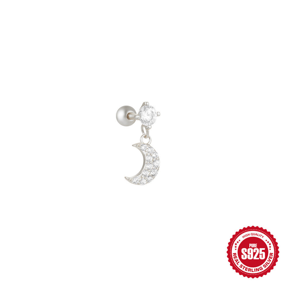 S925 Sterling Silver Star  Moon  And Flower Piercing Stud Earrings