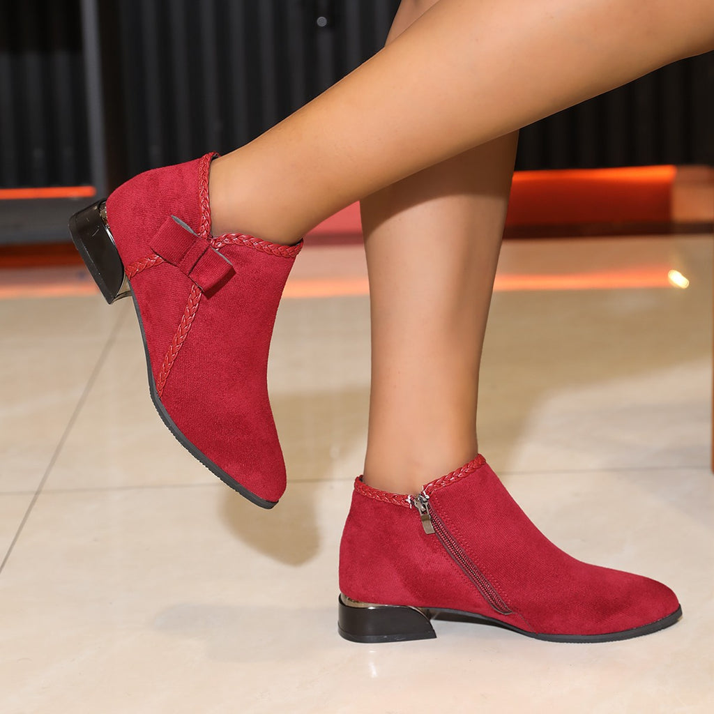 Bow-tie Pointed-toe Side-zip Womens Boots