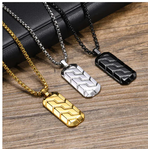 Stainless Steel Geometric Tire Pattern Pendant Necklace
