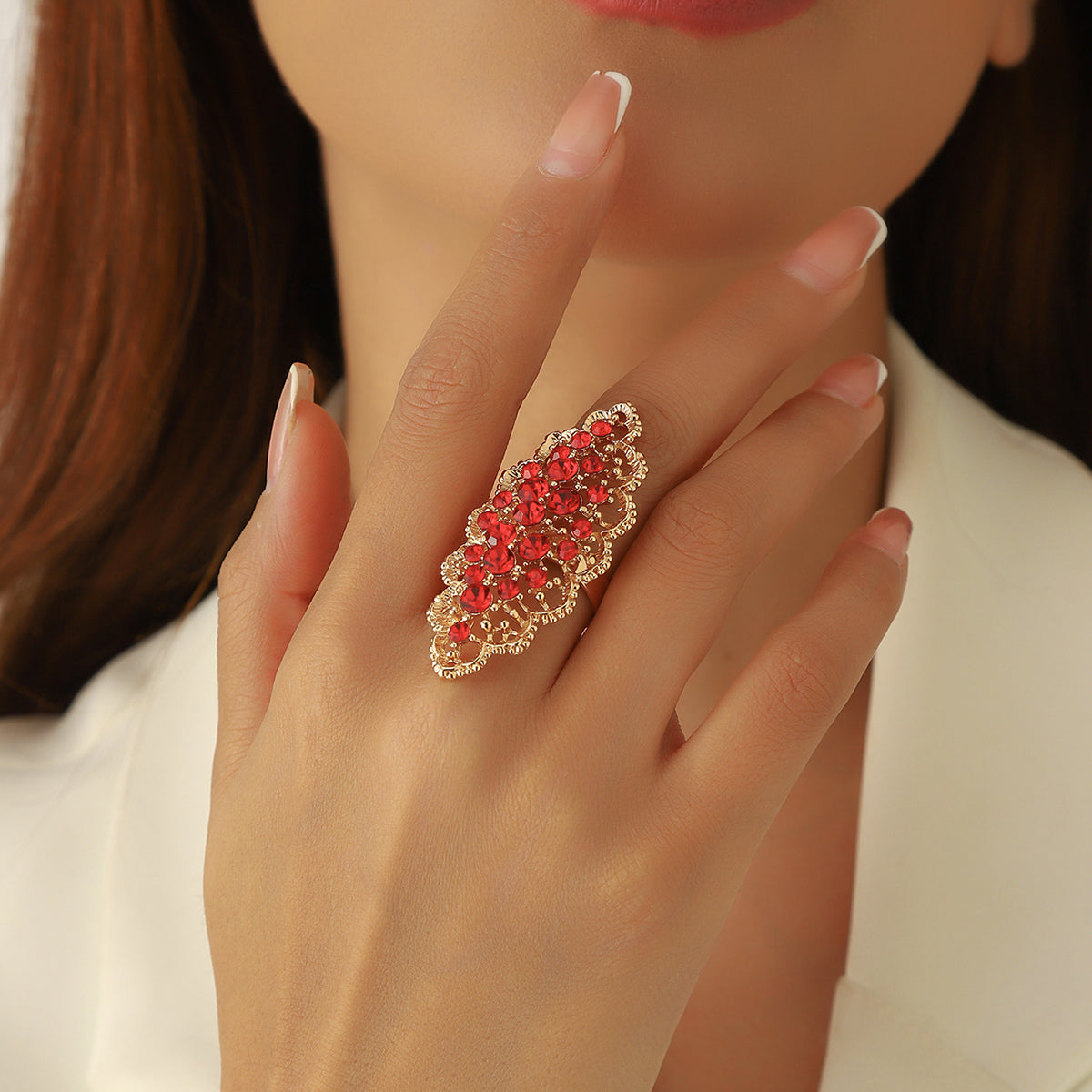 Fashion Personality Ring For Women Creative Minimalist Hollow Geometric Zircon-Embedded Open Adjustable Ring  Multi-Color Optional  Versatile For Daily Wear & Gifting