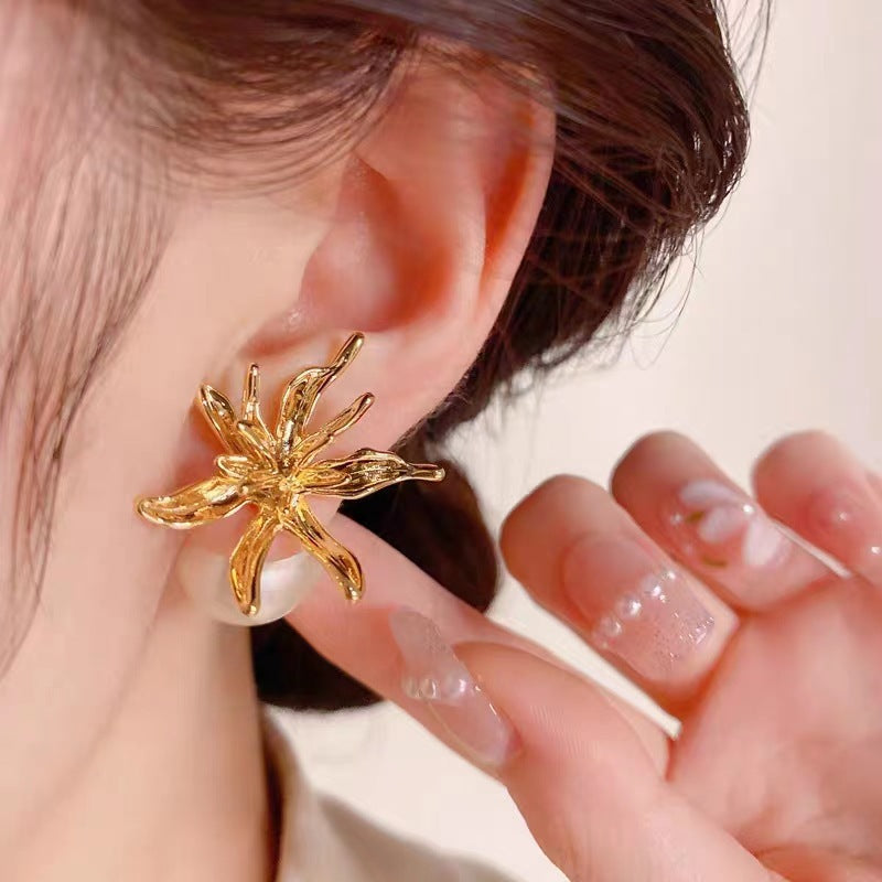Womens Metal Flower Shaped Earrings