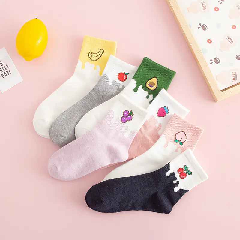 Japanese Cartoon Colorful Fruit Cotton Socks for Women