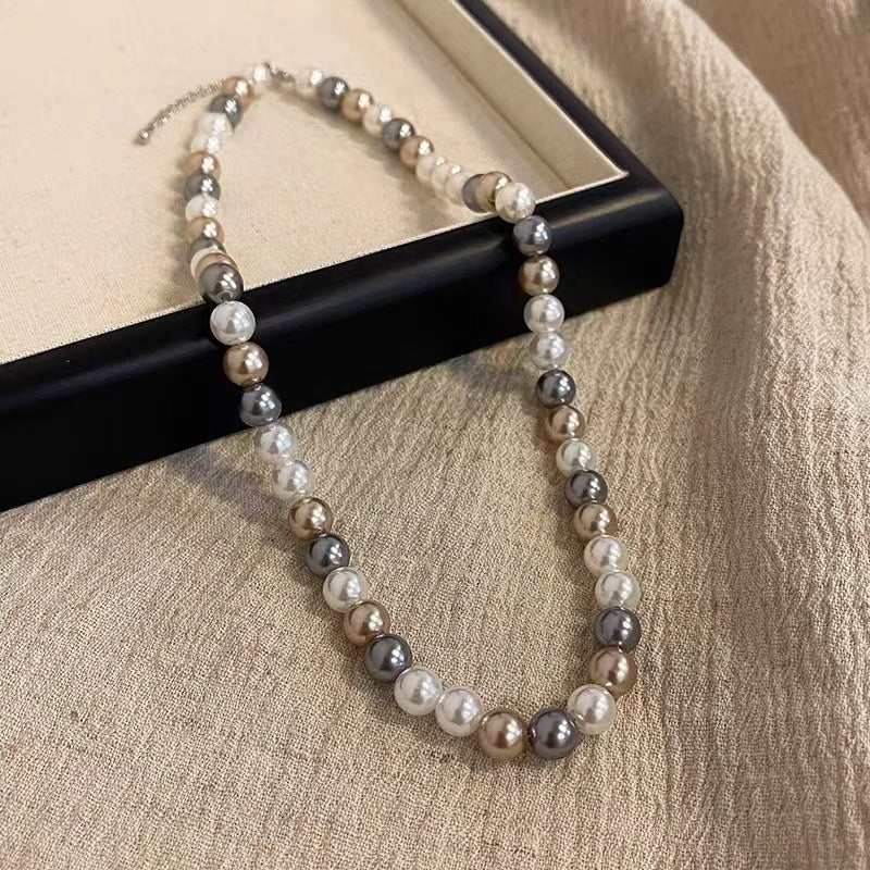 Womens Mixed-Color Glass Pearl Necklace Jewelry