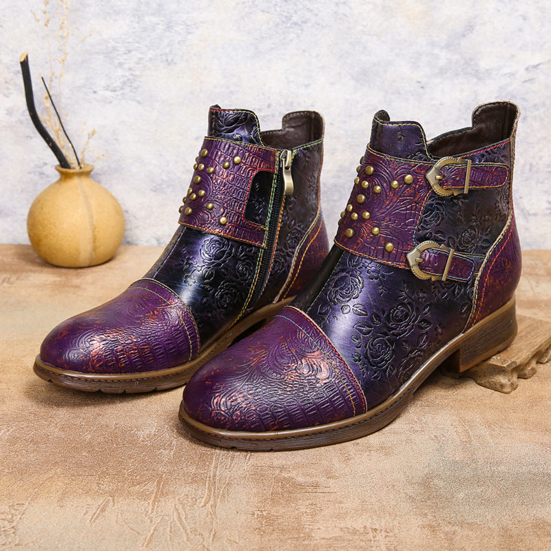 Retro Womens Rivet Belt Buckle Fashion Boots