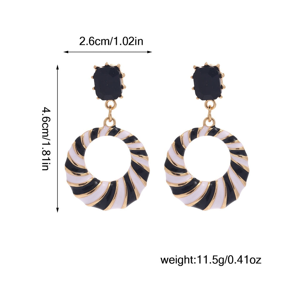 Horse Striped Oil Dripping Circular Hollow Earrings