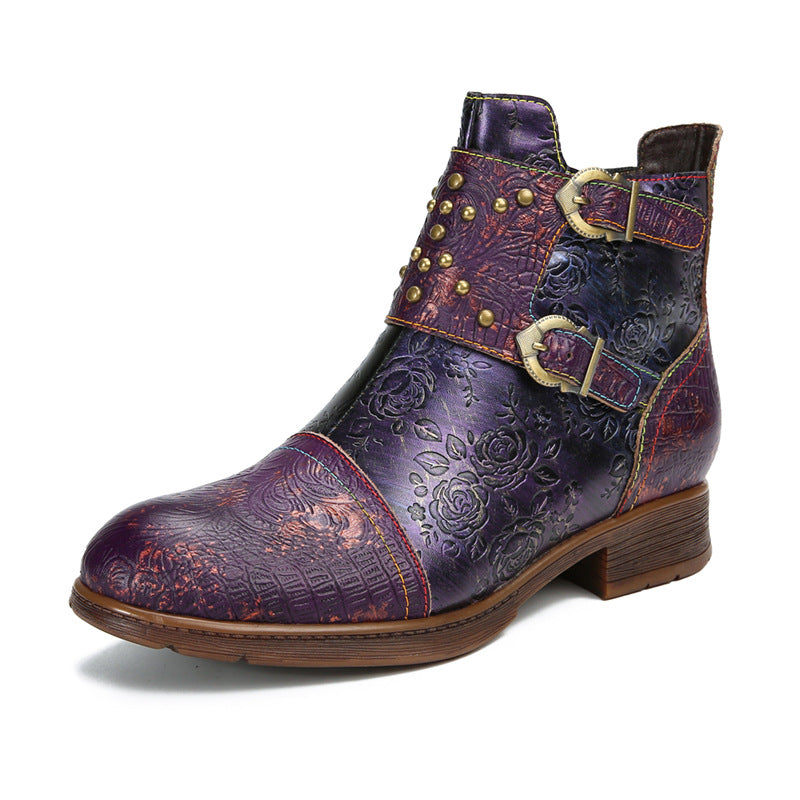 Retro Womens Rivet Belt Buckle Fashion Boots