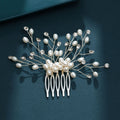Elegant Floral Leaf Pearl And Rhinestone Hair Comb For Weddings