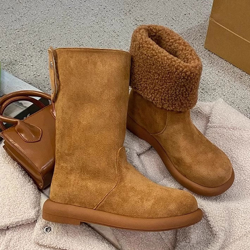 Womens Casual Warm Mid-calf Boots With Cotton Lining