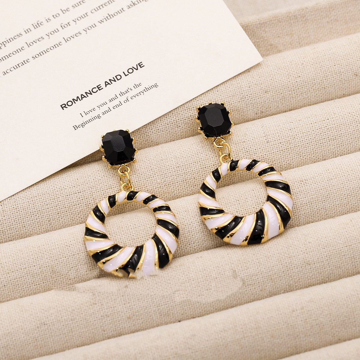 Horse Striped Oil Dripping Circular Hollow Earrings