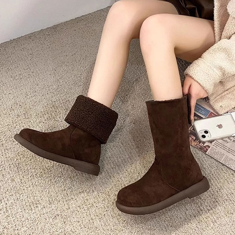 Womens Casual Warm Mid-calf Boots With Cotton Lining