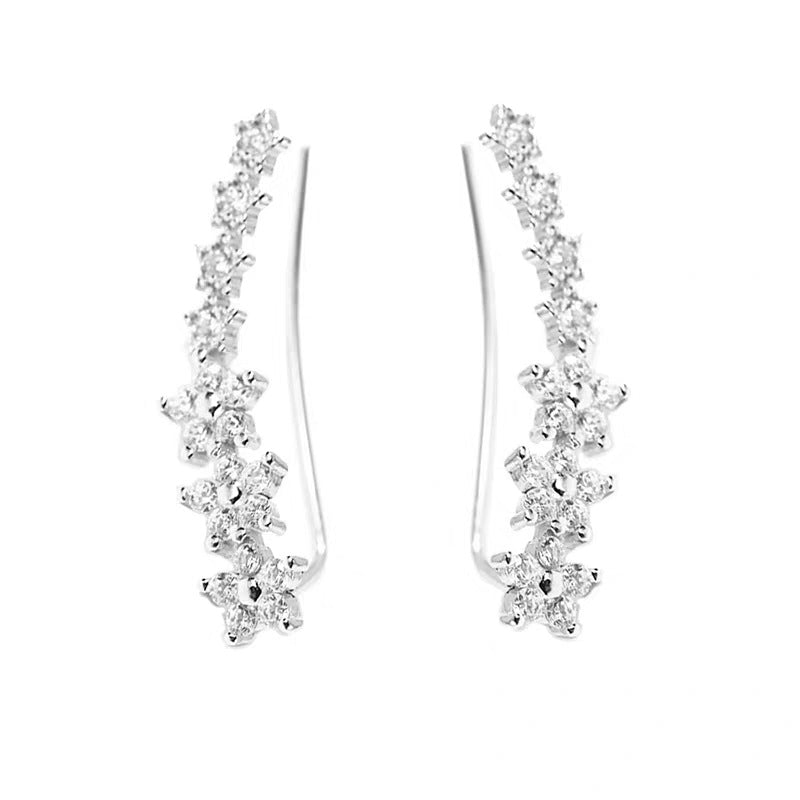 Womens Sparkling Flower Stud Earrings With A Single Row Of Diamonds