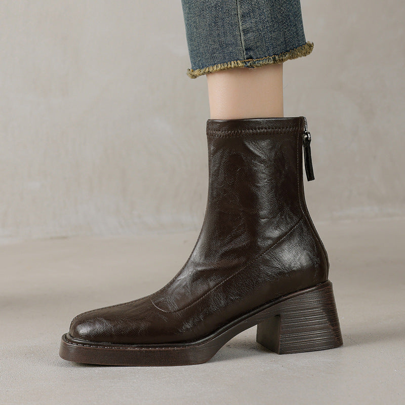 Slimming Versatile Chunky Mid-heel Square-toe Ankle Boots For Women